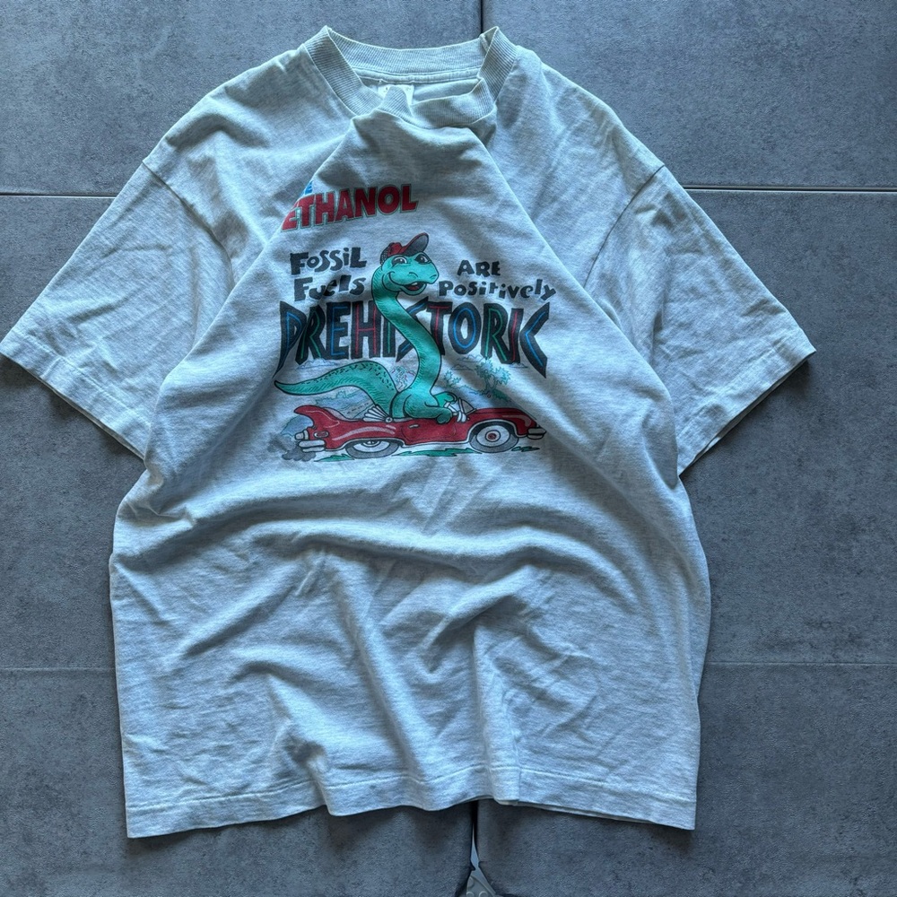 Vintage 90s gray single stitch use ethanol anti fossil fuel tshirt funny